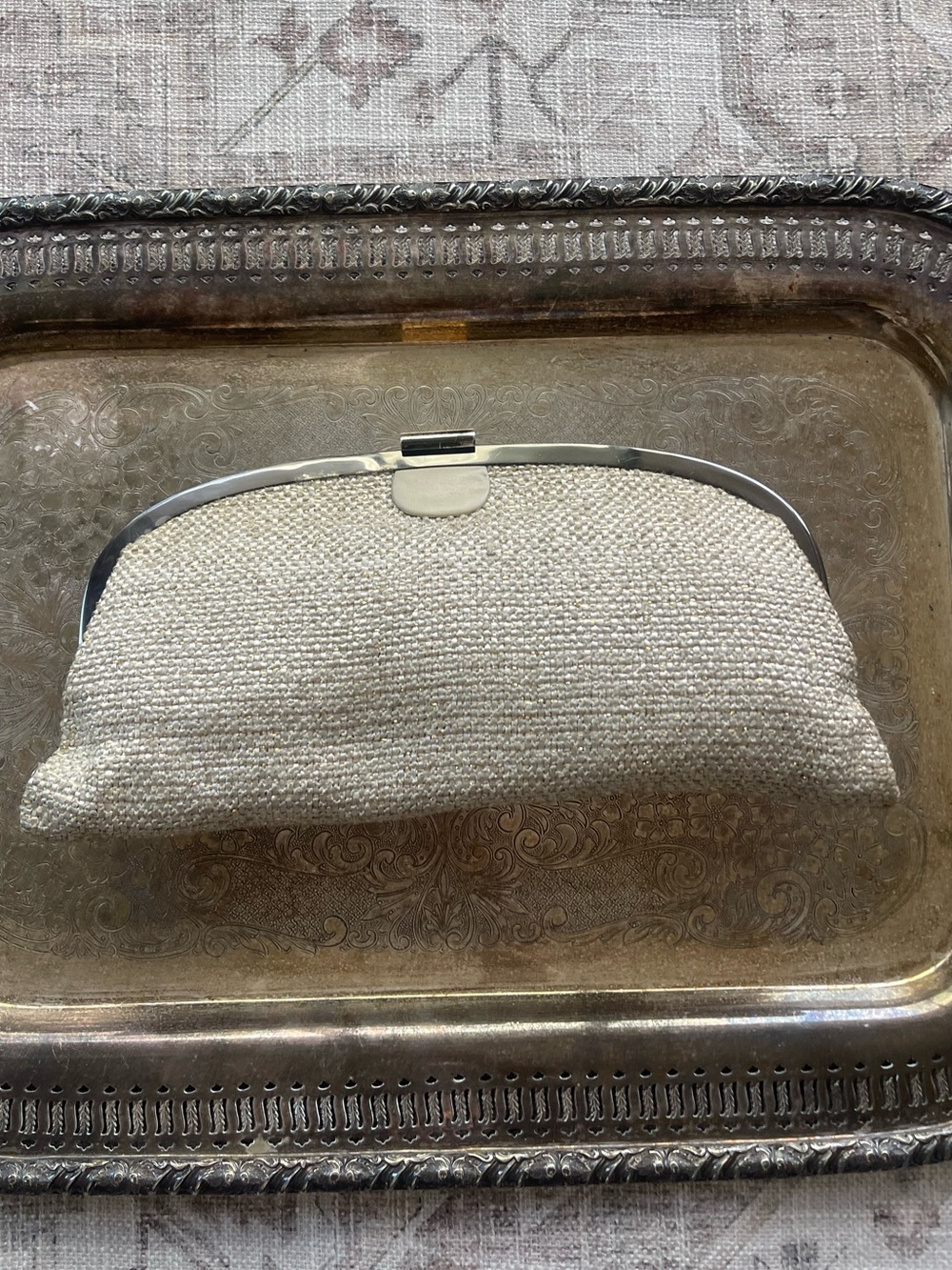 Loewe Vintage Beige Woven Frame Clutch